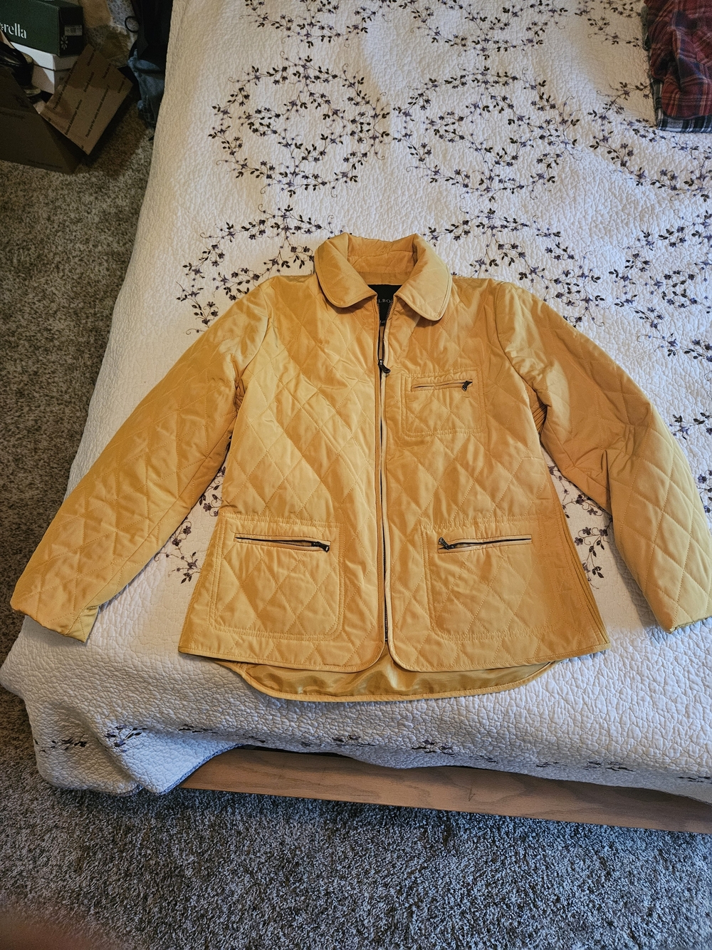 Talbots Quilted Mustard Yellow Puffer Jacket with Zip Pockets